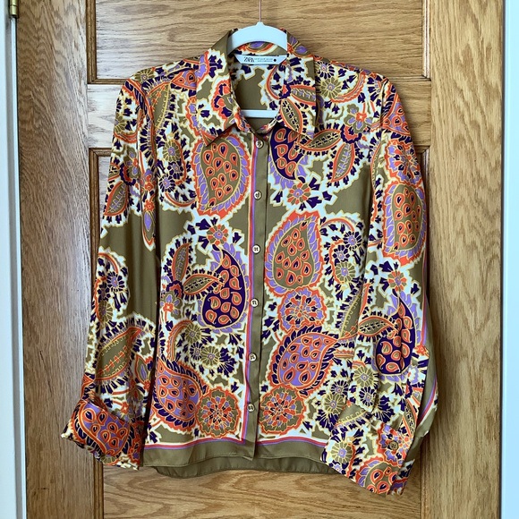 ZARA Multicolour Paisley Print Blouse Size M - Picture 2 of 13
